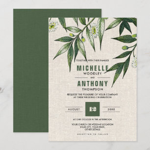 Wild Meadow   Greenery Botanical Burlap Wedding Invitation