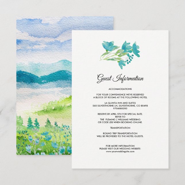 Wild Meadow Spring Mountains Mariage Détails Carte (Devant / Derrière)