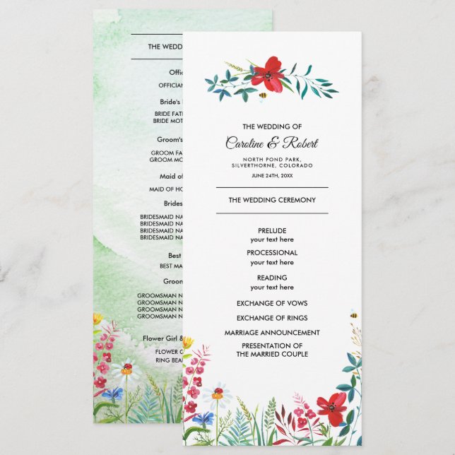 Wild Meadow | Summer Wildflowers Wedding Program (Front/Back)