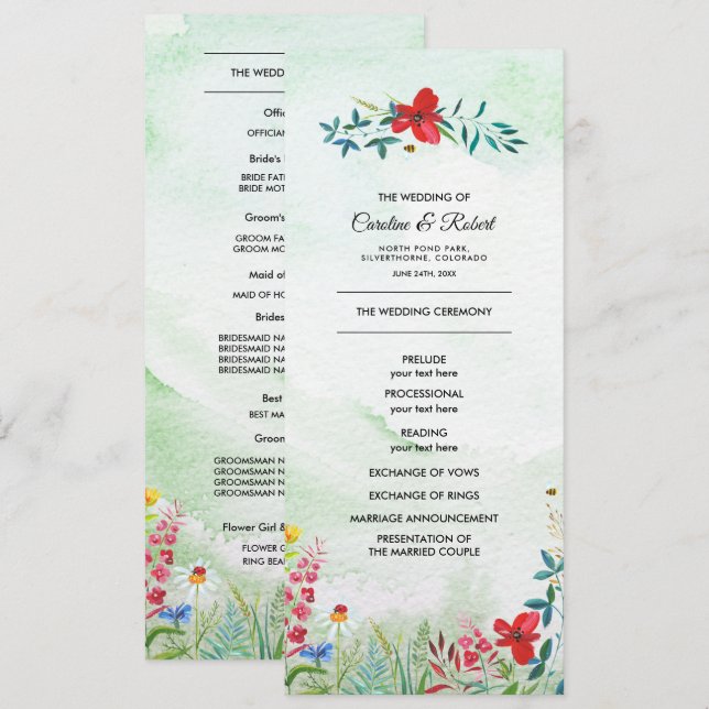 Wild Meadow | Summer Wildflowers Wedding Program (Front/Back)
