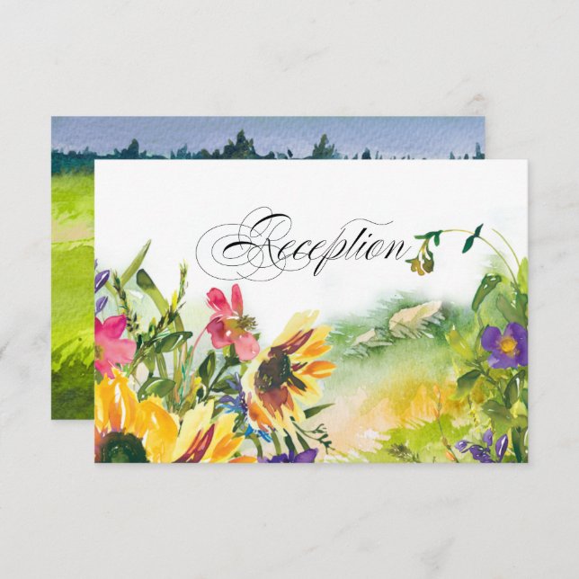 Wild Meadow Sunflowers Wedding Reception Card (Front/Back)