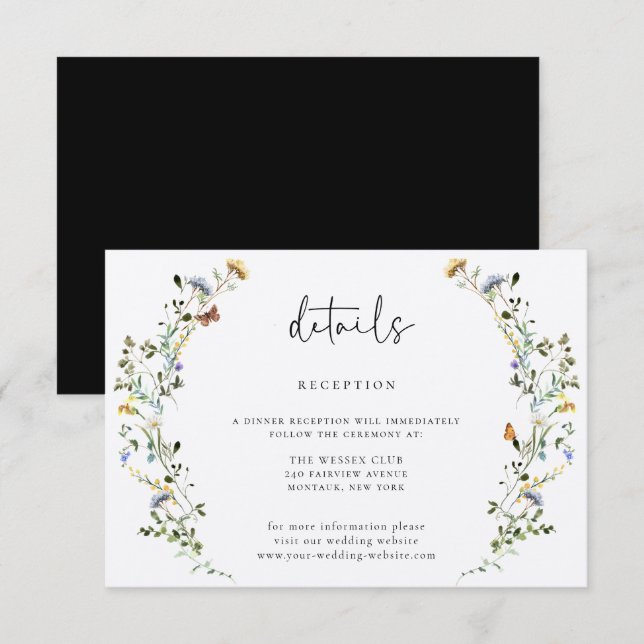 Wild Meadow Wreath Wedding Details Enclosure Card (Front/Back)