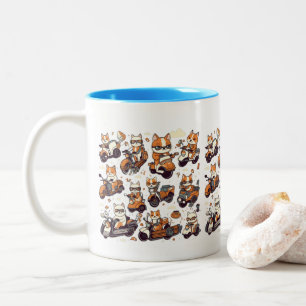Wild meows riding scooters Two-Tone coffee mug