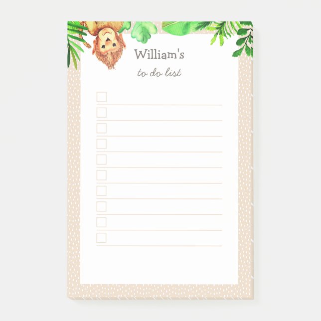 Wild Monkey Jungle Animal Numbered To Do List Post-it Notes (Front)