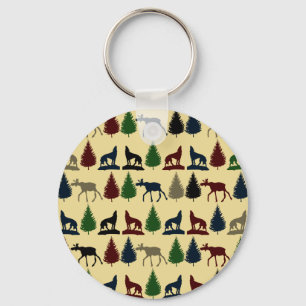 Wild Moose Wolf Wilderness Mountain Cabin Rustic Keychain