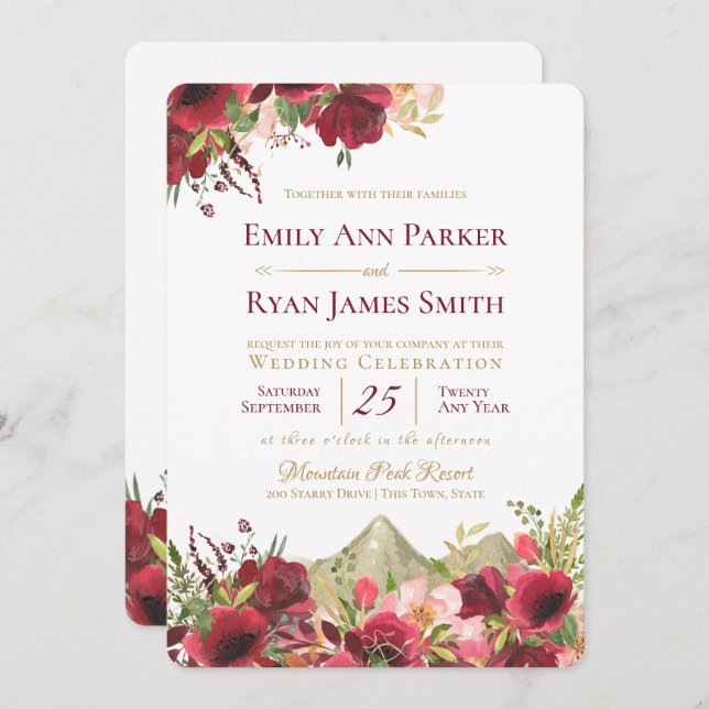 Wild Mountain Burgundy Roses Invitation (Front/Back)