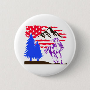 Wild Mountain Horse Galloping 2 Inch Round Button