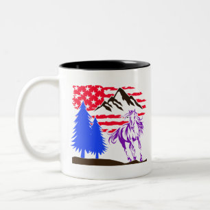 Wild Mountain Horse Galloping Two-Tone Coffee Mug