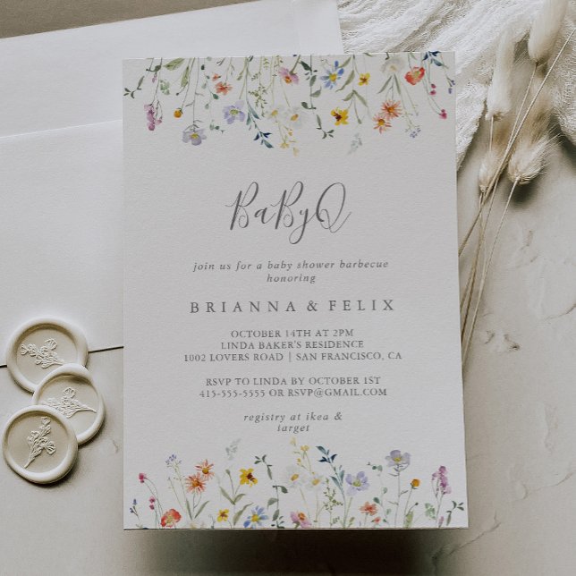 Wild Multicolor Floral BabyQ Baby Shower Barbecue Invitation (Creator Uploaded)