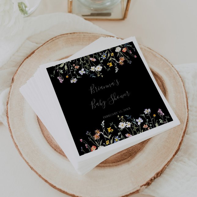 Wild Multicolor Floral Black Baby Shower Napkin (Creator Uploaded)