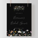 Wild Multicolor Floral Black Bridal Shower Welcome Poster<br><div class="desc">This wild multicolor floral black bridal shower welcome poster is perfect for a modern wedding shower. The design features watercolor pink,  blush,  purple,  navy and white elegant flowers with emerald green leaves in a dark background.</div>