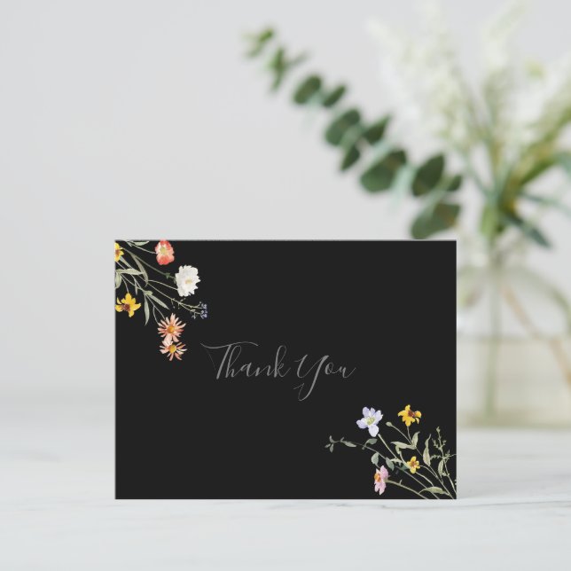 Wild Multicolor Floral Black Thank You Postcard (Standing Front)