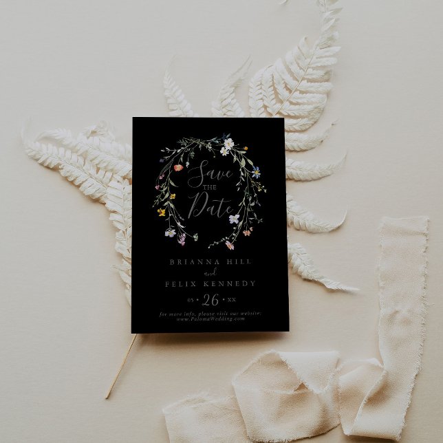 Wild Multicolor Floral Black Wedding Save The Date (Creator Uploaded)