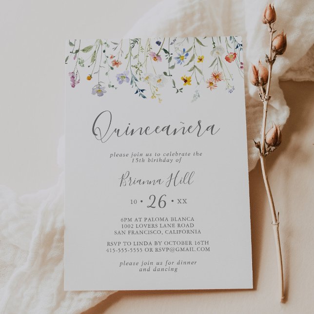Wild Multicolor Floral Quinceañera Invitation (Creator Uploaded)