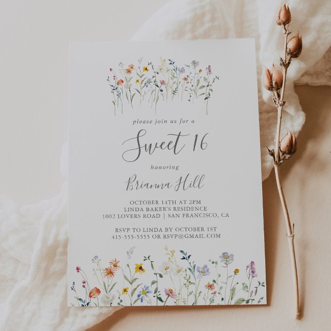 Wild Multicolor Floral Sweet 16 Birthday Party Invitation (Creator Uploaded)