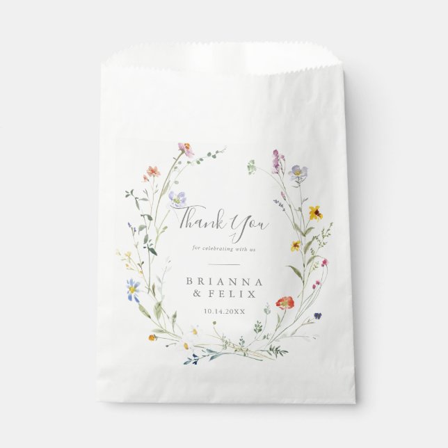 Wild Multicolor Floral Thank You Wedding Favour Bag (Front)