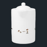 Wild Mushroom Ceramic Teapot<br><div class="desc">Wild vintage art,  white ceramic teapot. 
Fun and cute design mushrooms,  crab sneaks into holes and stay away from the bird.

Text can be customized. If you want say something else,  simply customize the text.
Enjoy!</div>
