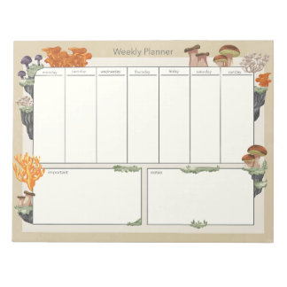 Wild Mushroom Medley Weekly Planner 8.5”x11” 50pg  Notepad