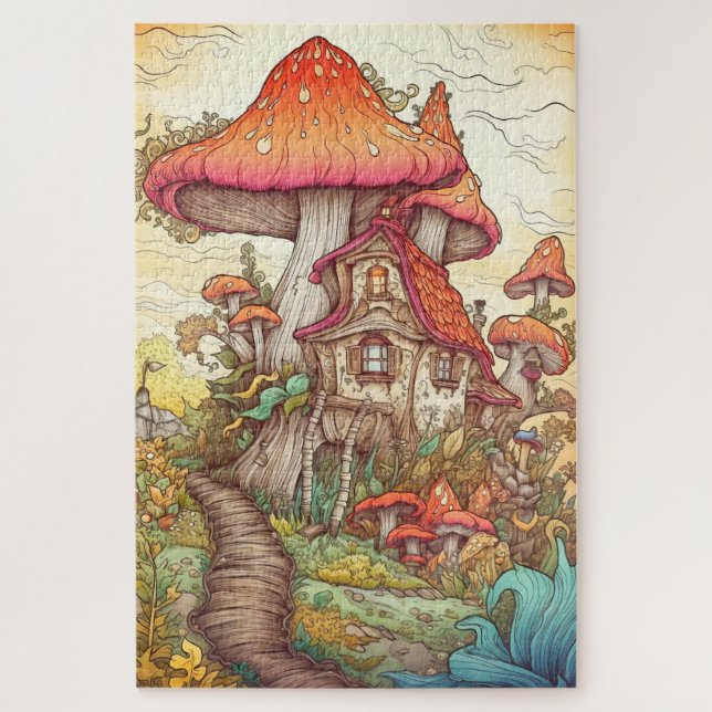 Wild Mushroom Village Illustration Art Jigsaw Puzzle (Vertical)