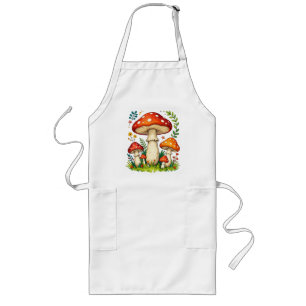 Wild mushrooms and flowers in grass forest nature long apron
