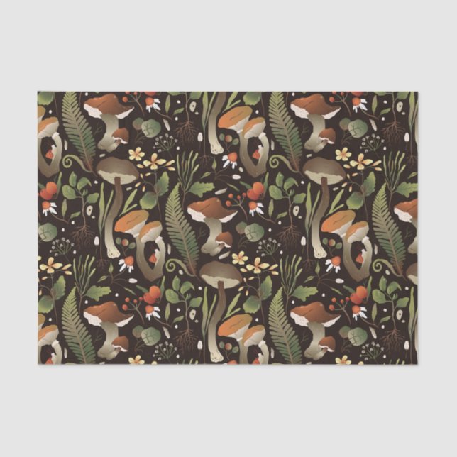 Wild Mushrooms, Forest Plants and Berries  Tissue Paper (Front)