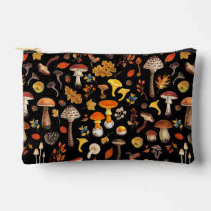 Wild mushrooms on black accessory pouch