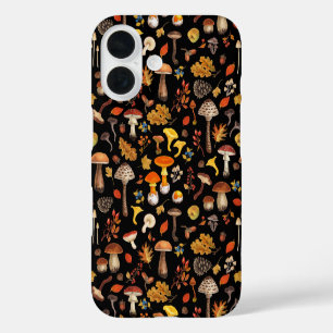 Wild mushrooms on black iPhone 16 case