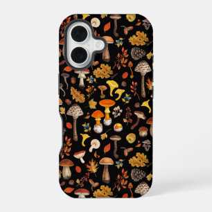 Wild mushrooms on black iPhone 16 case