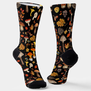 Wild mushrooms on black socks