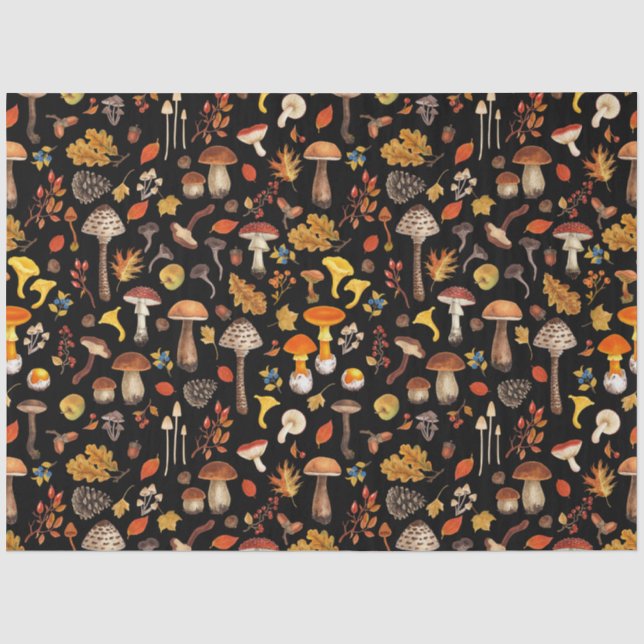 Wild mushrooms on black tissue paper (Front)