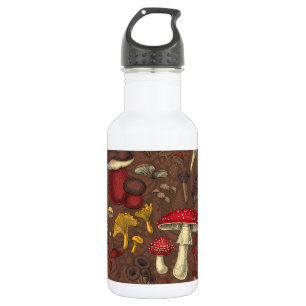 Wild mushrooms on brown 532 ml water bottle