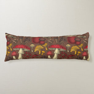 Wild mushrooms on brown body pillow