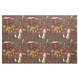 Wild mushrooms on brown fabric