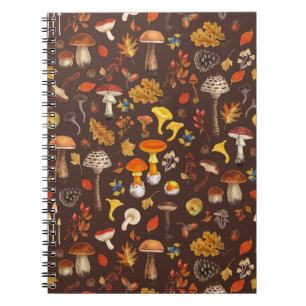 Wild mushrooms on brown notebook