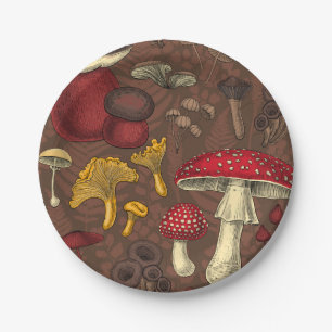 Wild mushrooms on brown paper plate
