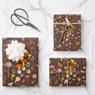 Wild mushrooms on brown wrapping paper sheet