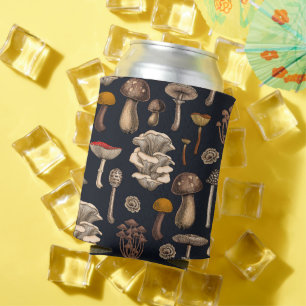 Wild Mushrooms on graphite black Can Cooler
