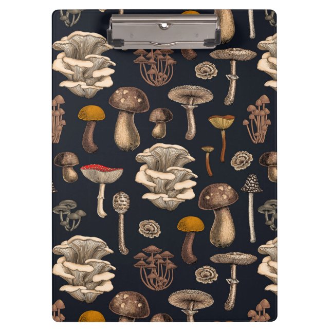 Wild Mushrooms  on graphite black  Clipboard (Front)
