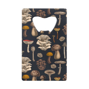 Wild Mushrooms on graphite black Credit Card Bottle Opener