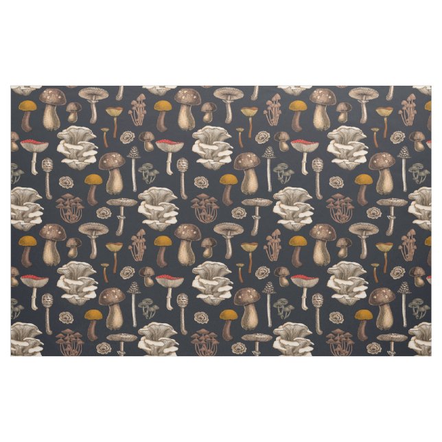 Wild Mushrooms  on graphite black Fabric (Fat Quarter)