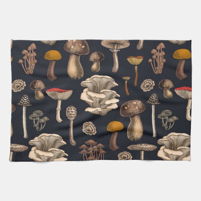Wild Mushrooms  on graphite black Kitchen Towel (Horizontal)