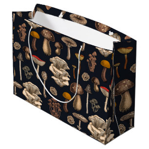 Wild Mushrooms  on graphite black Large Gift Bag