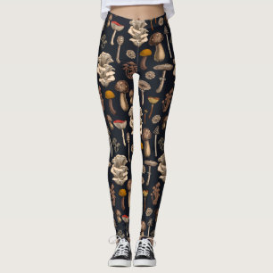 Wild Mushrooms  on graphite black Leggings