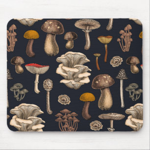 Wild Mushrooms on graphite black Mouse Pad
