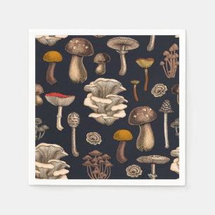 Wild Mushrooms on graphite black Napkin