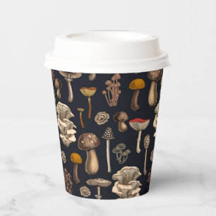 Wild Mushrooms on graphite black Paper Cups