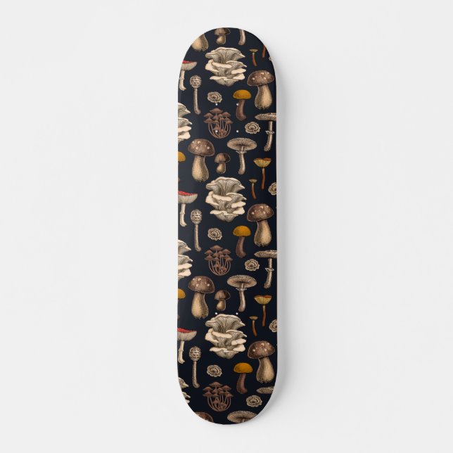 Wild Mushrooms  on graphite black Skateboard (Front)