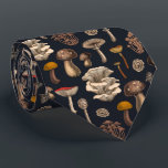 Wild Mushrooms on graphite black Tie<br><div class="desc">Various hand -drawn wild mushrooms, vector pattern</div>