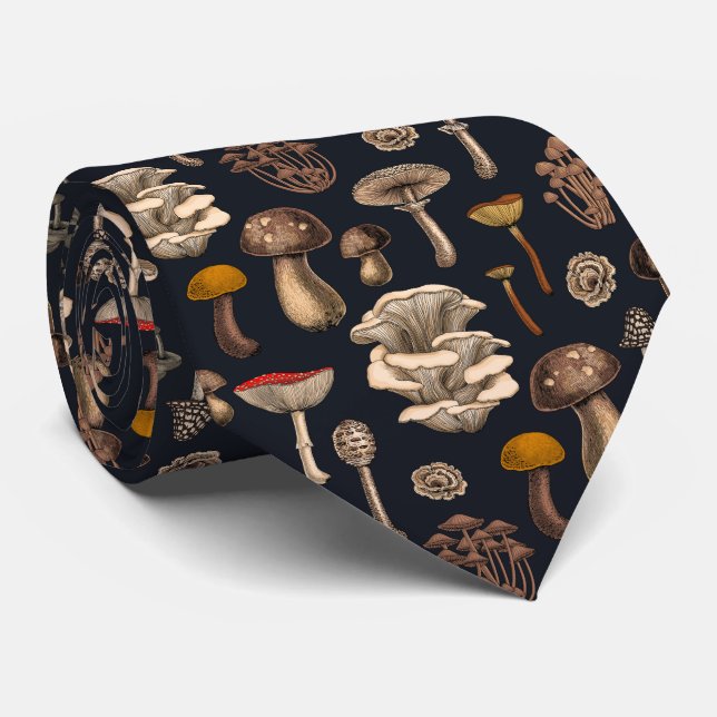 Wild Mushrooms  on graphite black Tie (Rolled)
