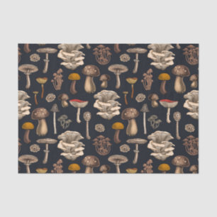 Wild Mushrooms on graphite black Tissue Paper